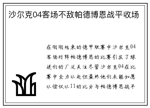 沙尔克04客场不敌帕德博恩战平收场